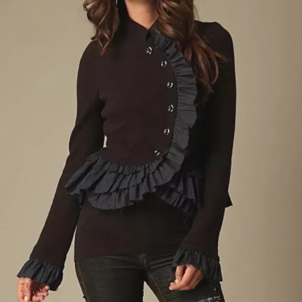 Free People military knit jacket with ruffles